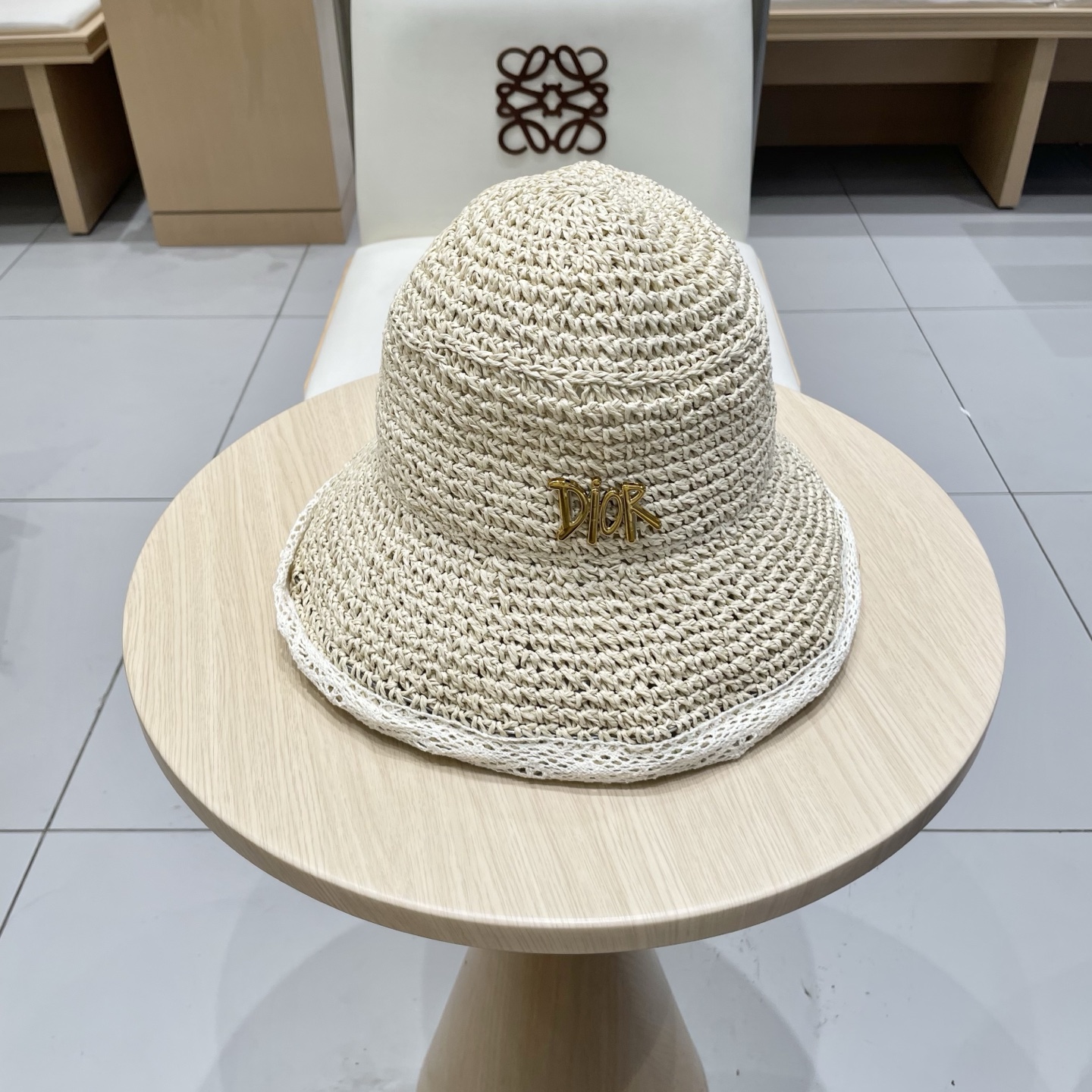  DIOR迪奥法式蕾丝花边遮阳草帽女夏季大帽檐飘带渔夫帽海边可折叠太阳帽子