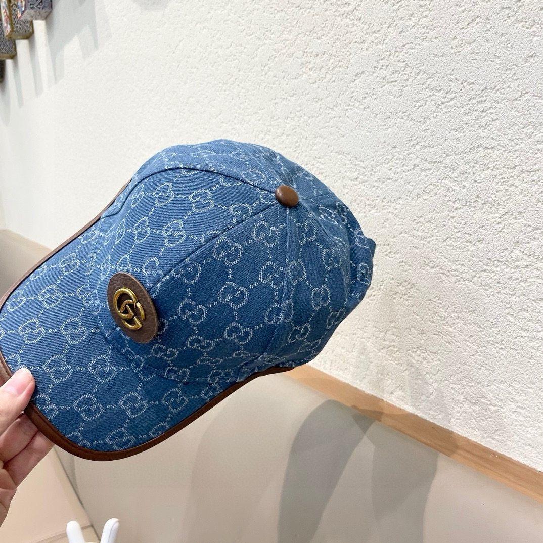  GUCCI古奇棒牛仔皮包边球帽👒 工艺非常精美 高档大气上档次！低调奢华，方便携带！
