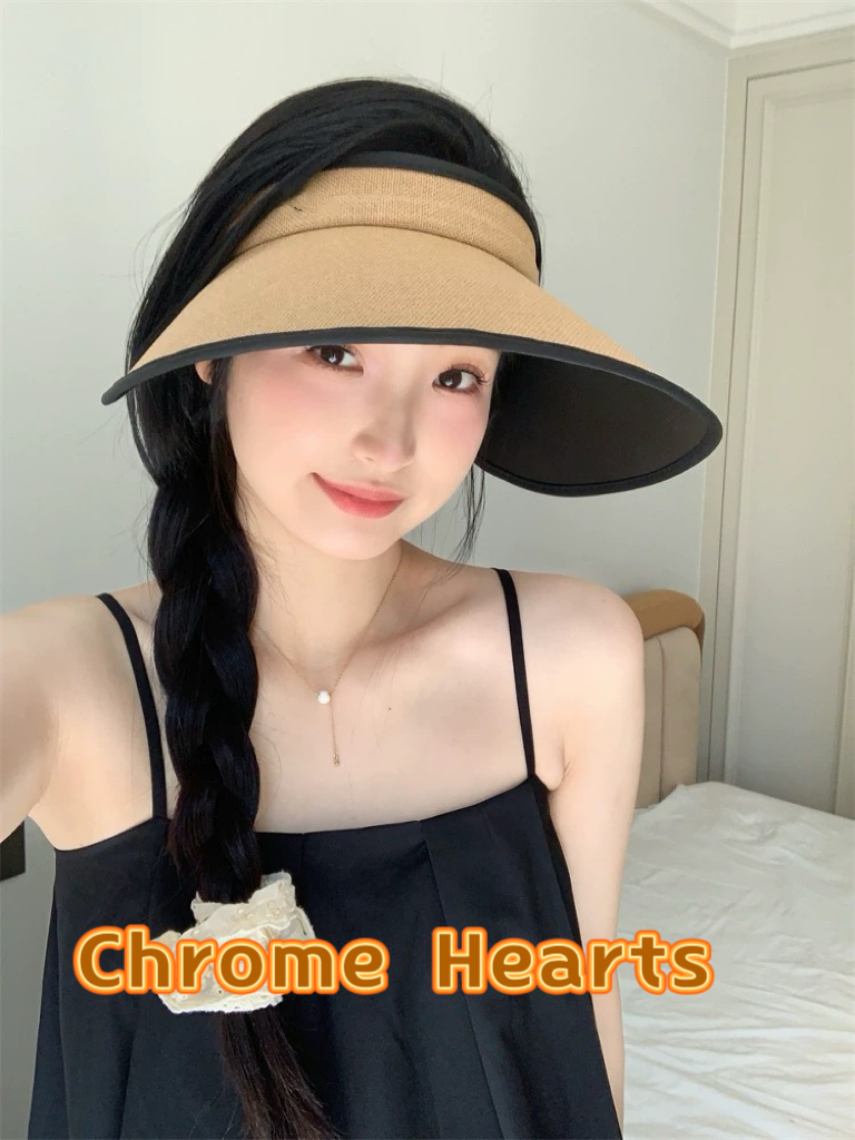  克罗心 满分防晒~新款黑胶防紫外线草编空顶遮阳帽女夏季大檐户外太阳帽