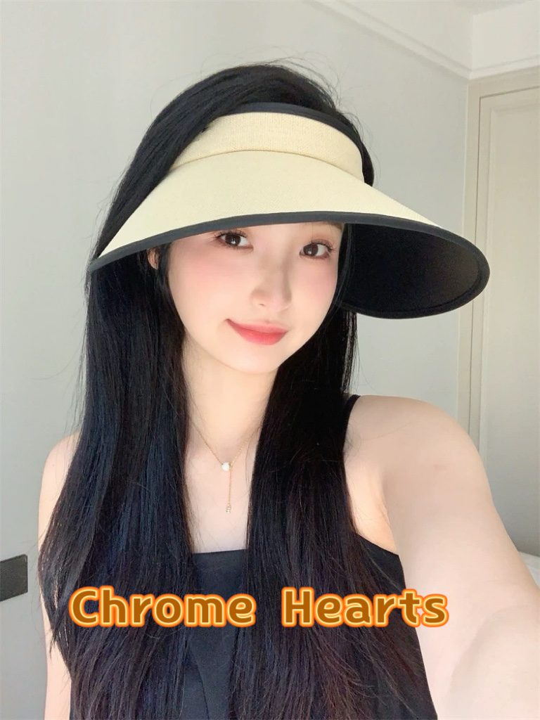  克罗心 满分防晒~新款黑胶防紫外线草编空顶遮阳帽女夏季大檐户外太阳帽