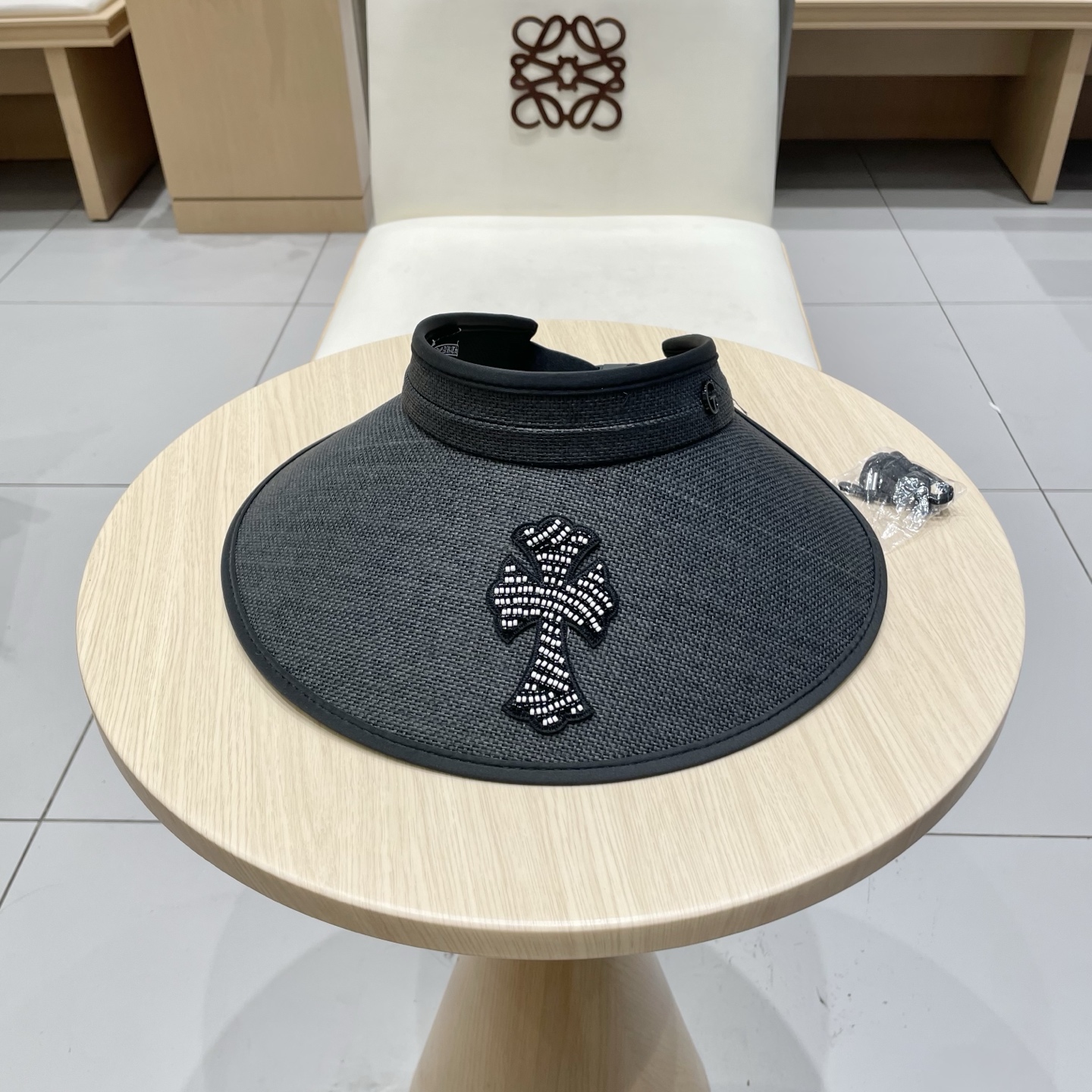  克罗心 满分防晒~新款黑胶防紫外线草编空顶遮阳帽女夏季大檐户外太阳帽