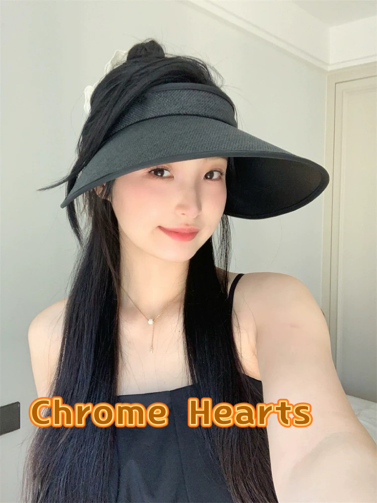  克罗心 满分防晒~新款黑胶防紫外线草编空顶遮阳帽女夏季大檐户外太阳帽