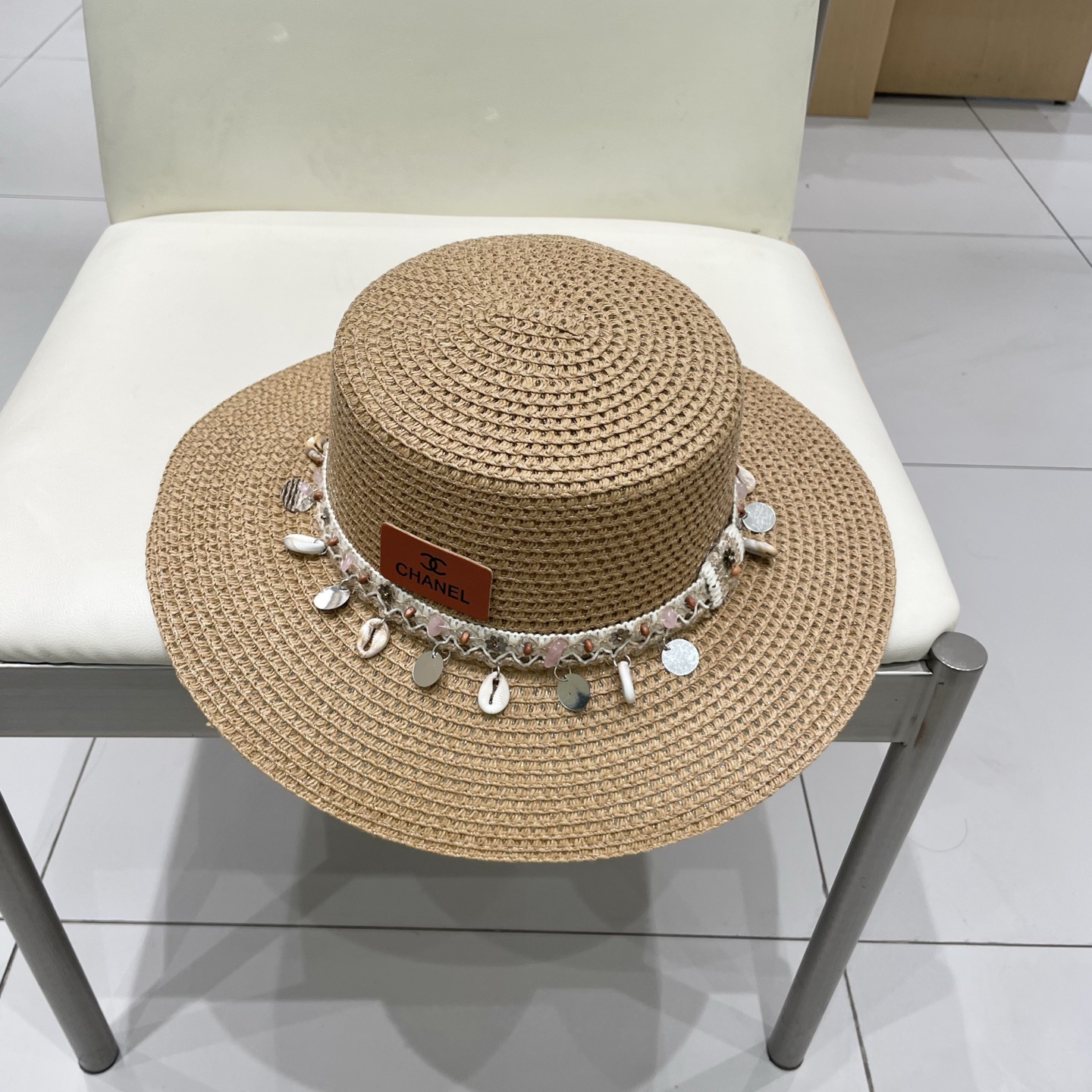 Chanel香奈儿平顶草帽，礼帽，头围57cm​