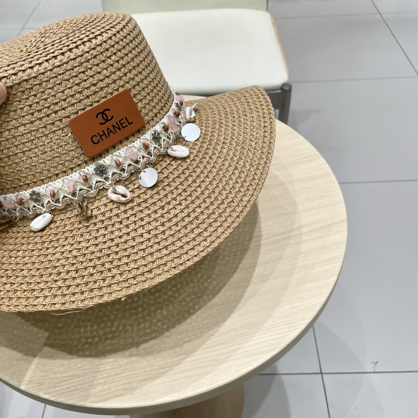 Chanel香奈儿平顶草帽，礼帽，头围57cm​