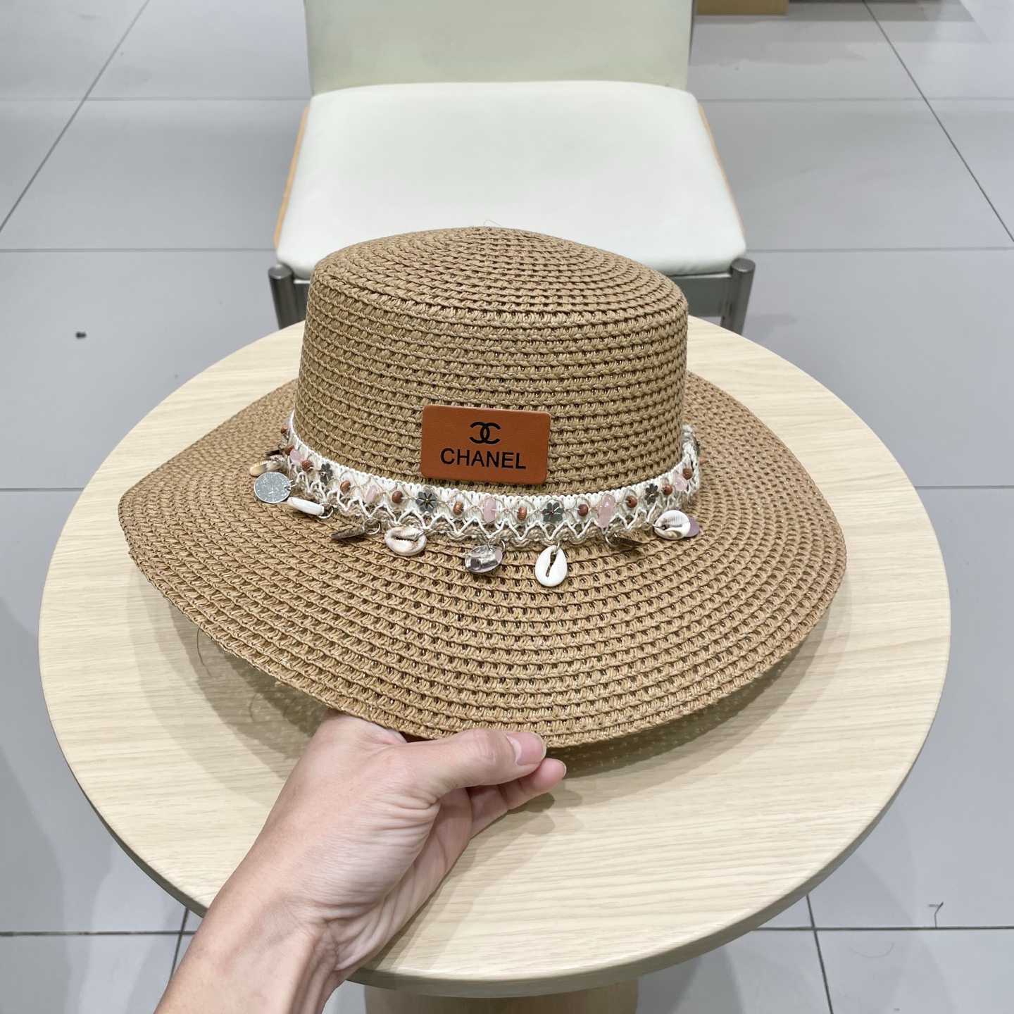 Chanel香奈儿平顶草帽，礼帽，头围57cm​