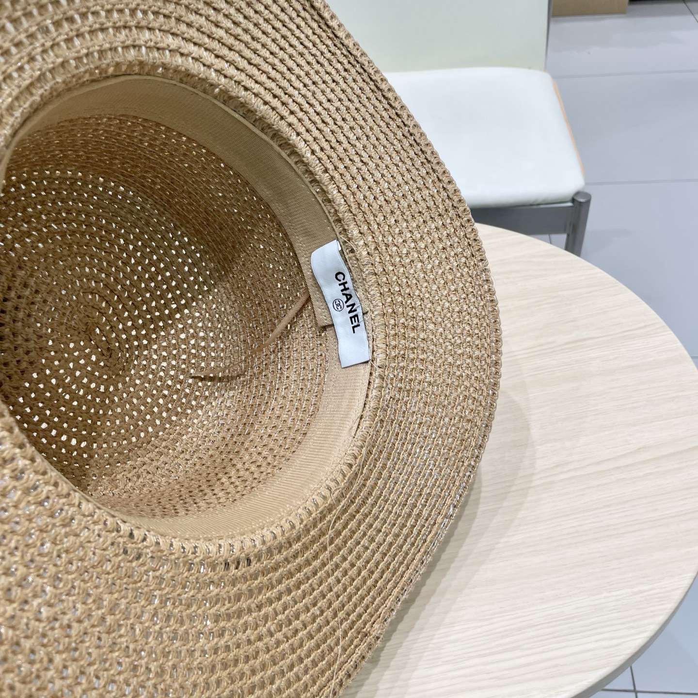 Chanel香奈儿平顶草帽，礼帽，头围57cm​
