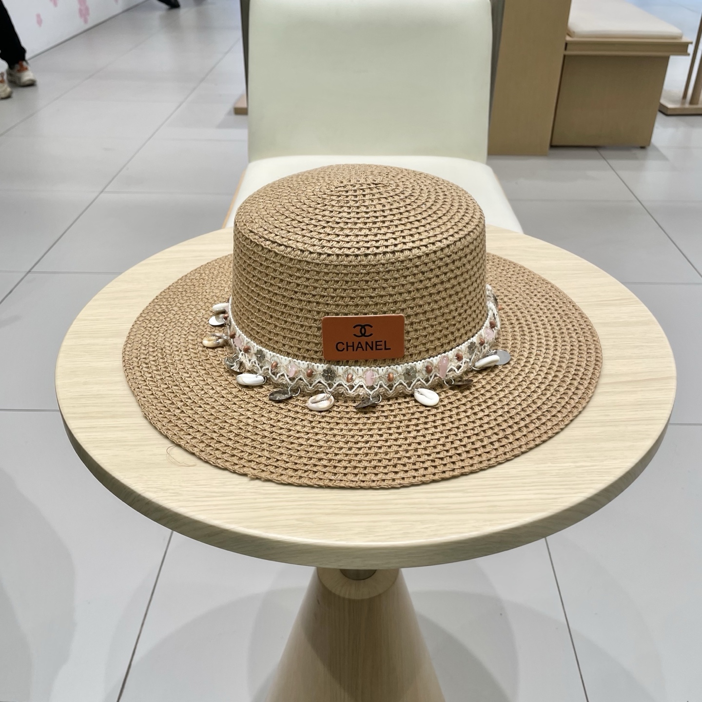 Chanel香奈儿平顶草帽，礼帽，头围57cm​