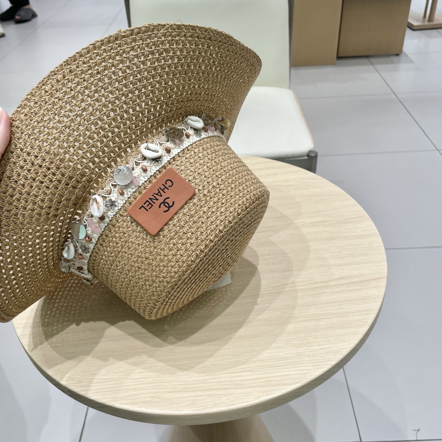 Chanel香奈儿平顶草帽，礼帽，头围57cm​