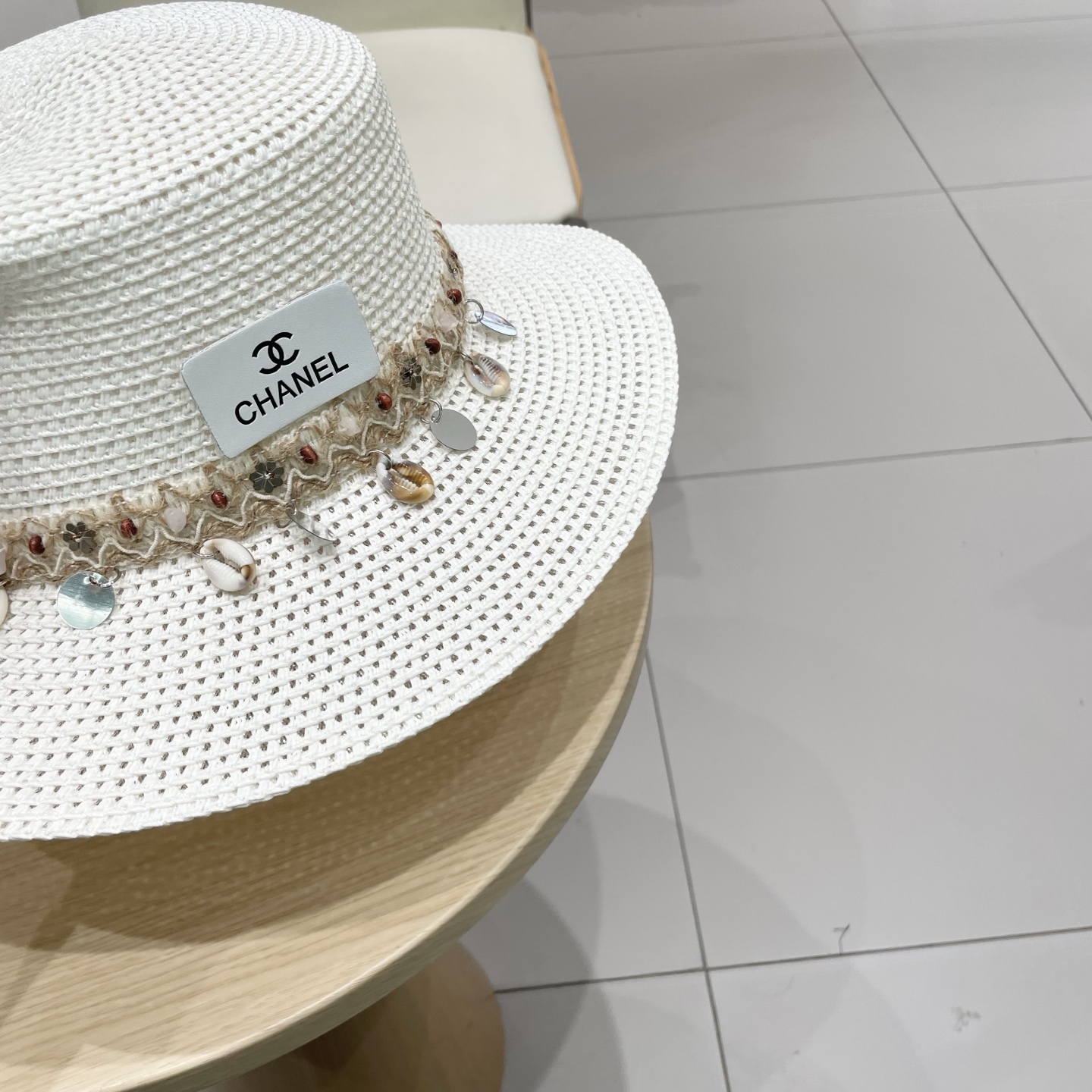 Chanel香奈儿平顶草帽，礼帽，头围57cm​