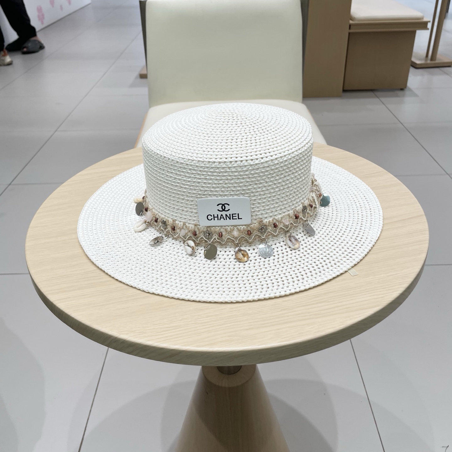 Chanel香奈儿平顶草帽，礼帽，头围57cm​