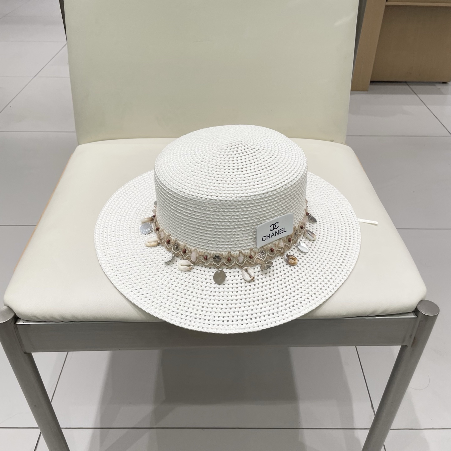 Chanel香奈儿平顶草帽，礼帽，头围57cm​
