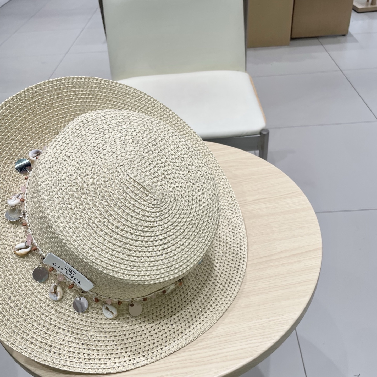 Chanel香奈儿平顶草帽，礼帽，头围57cm​