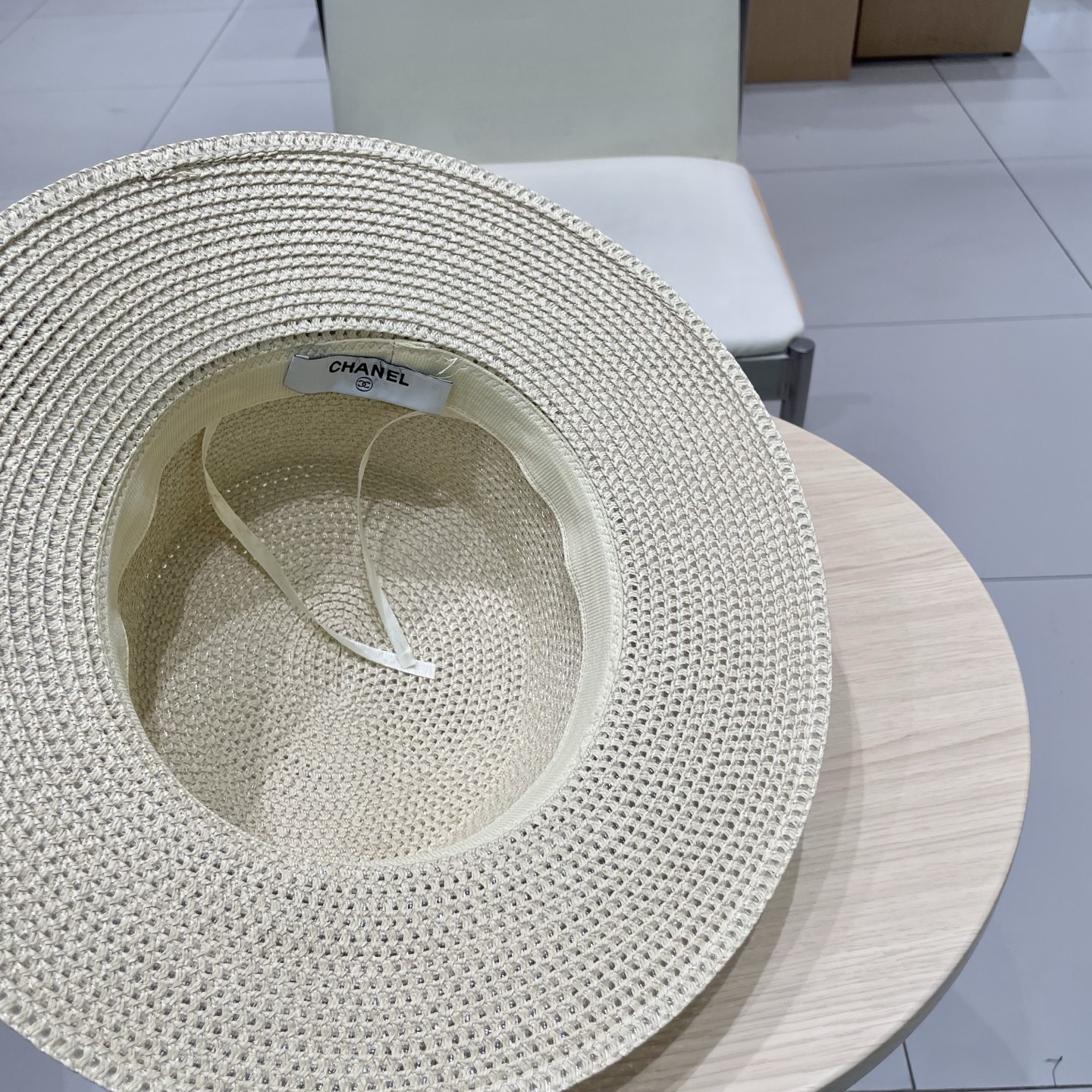 Chanel香奈儿平顶草帽，礼帽，头围57cm​