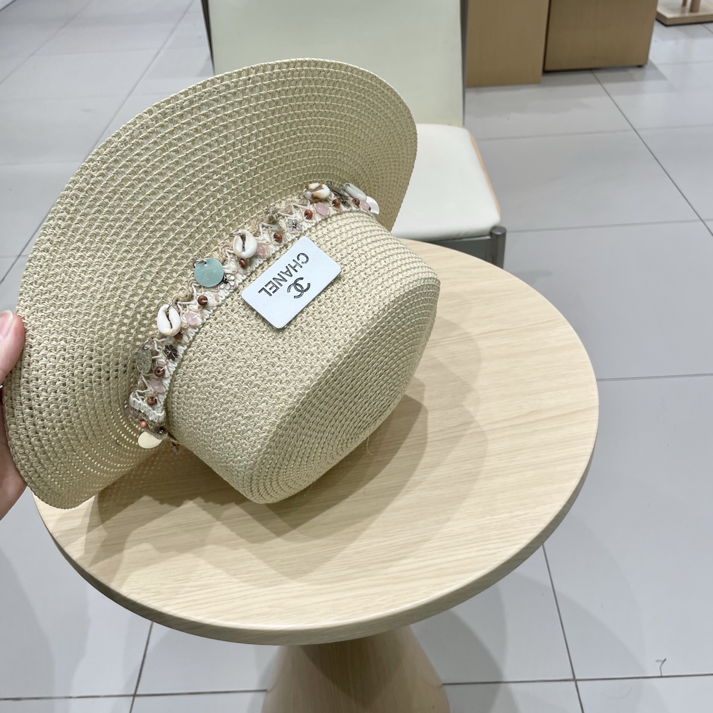 Chanel香奈儿平顶草帽，礼帽，头围57cm​