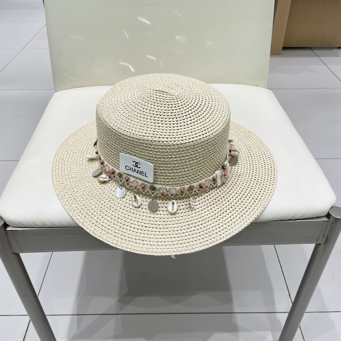 Chanel香奈儿平顶草帽，礼帽，头围57cm​