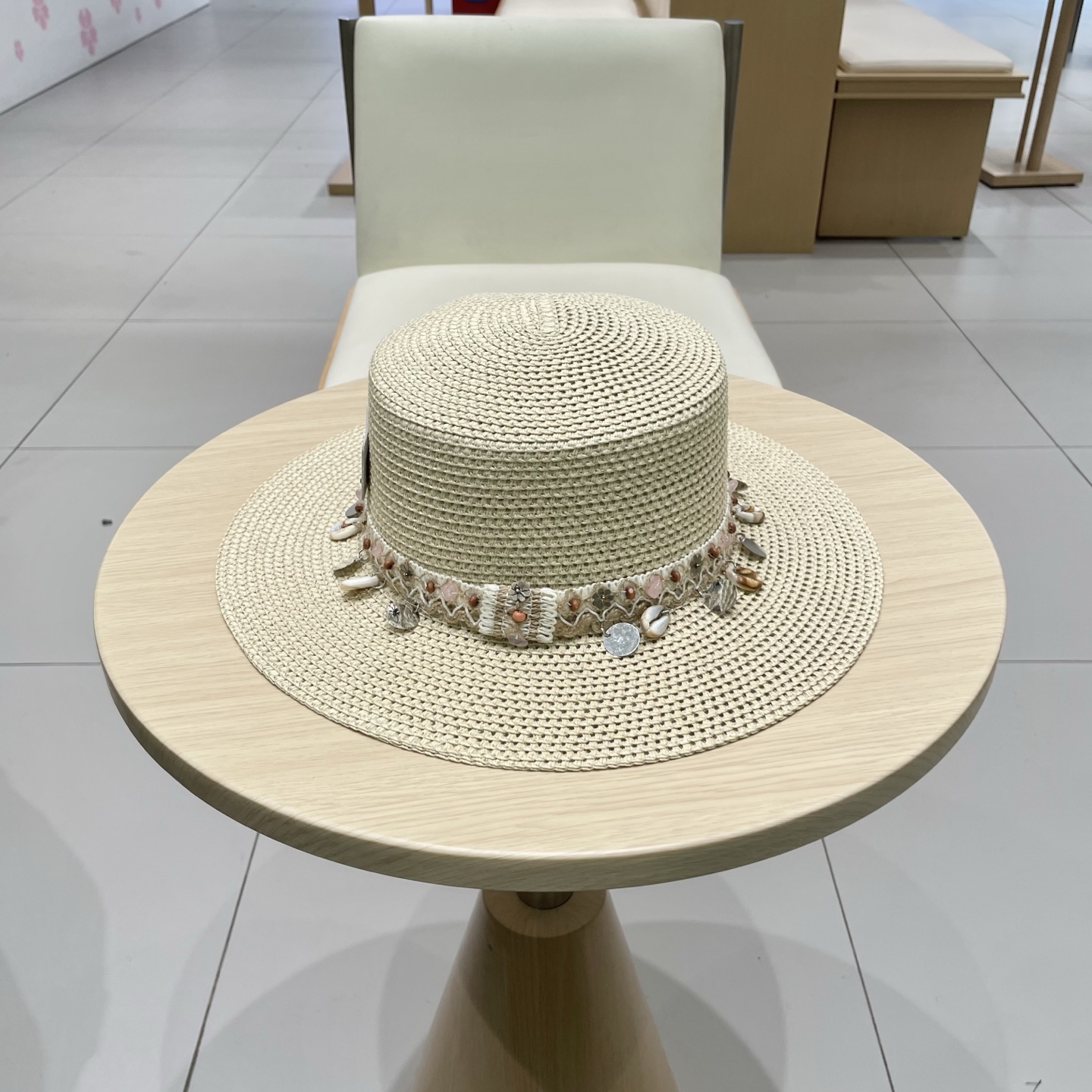 Chanel香奈儿平顶草帽，礼帽，头围57cm​