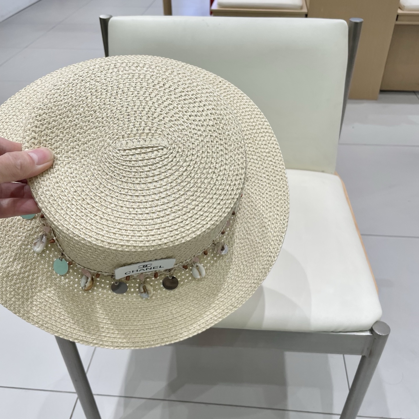 Chanel香奈儿平顶草帽，礼帽，头围57cm​
