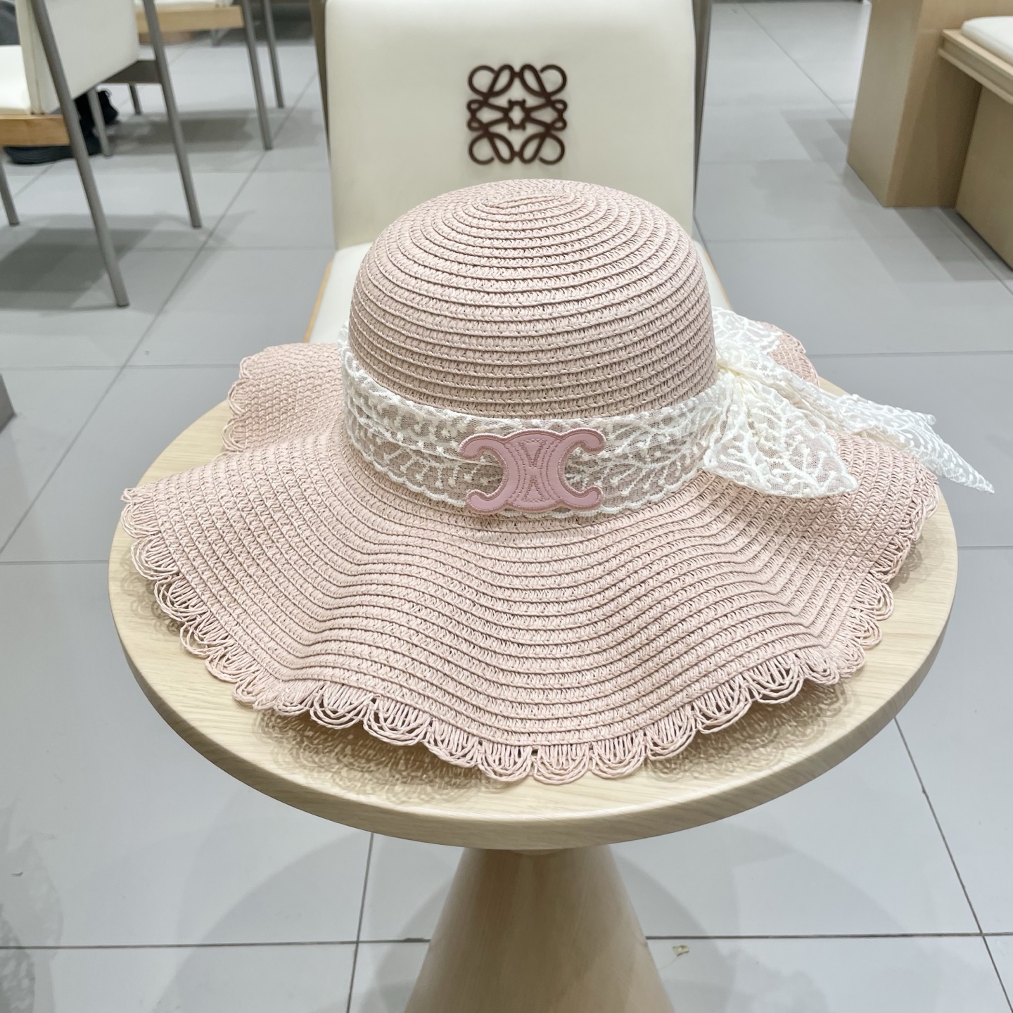  celine塞琳蕾丝蝴蝶结草帽女夏季甜美出游海边度假太阳帽大檐防晒遮阳帽