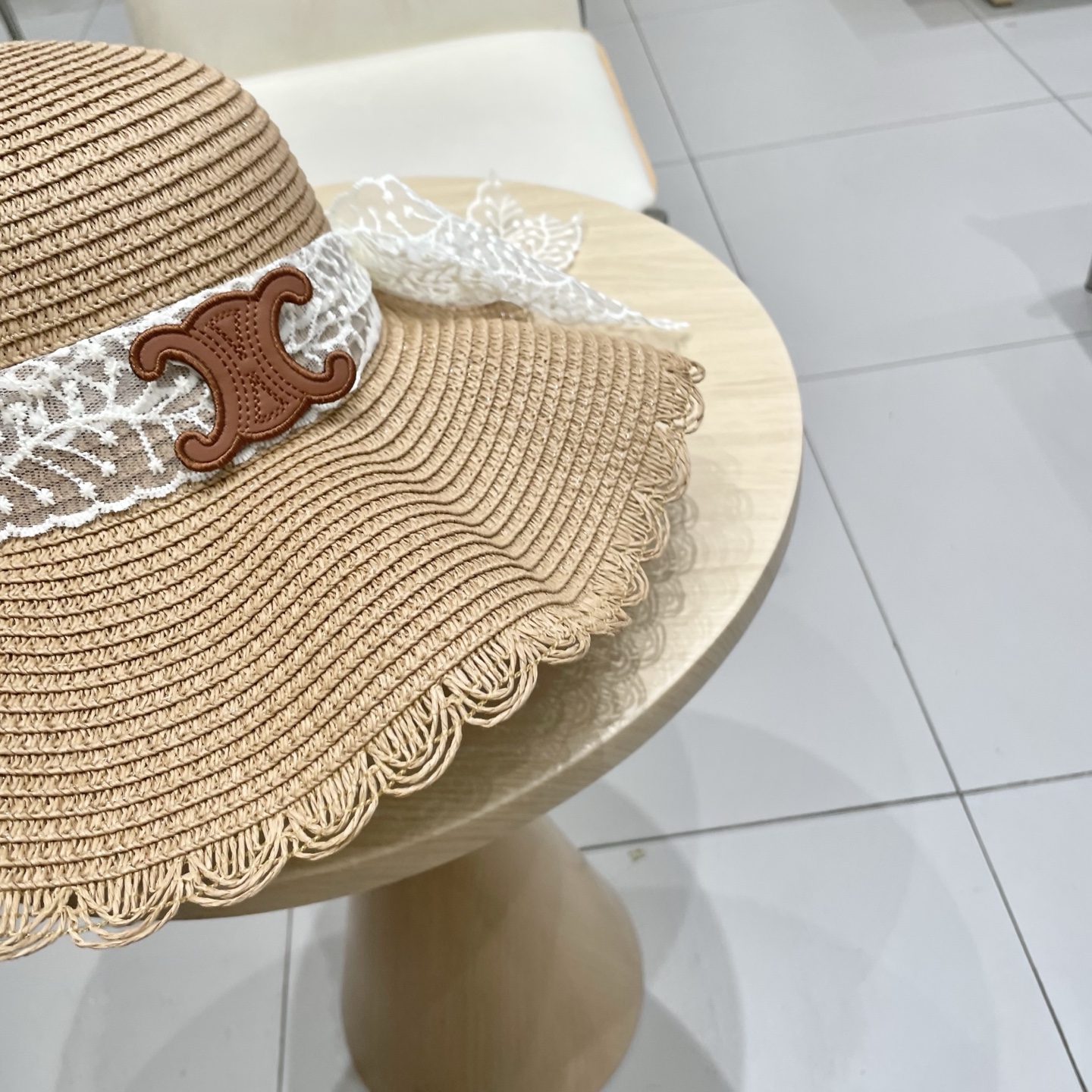  celine塞琳蕾丝蝴蝶结草帽女夏季甜美出游海边度假太阳帽大檐防晒遮阳帽