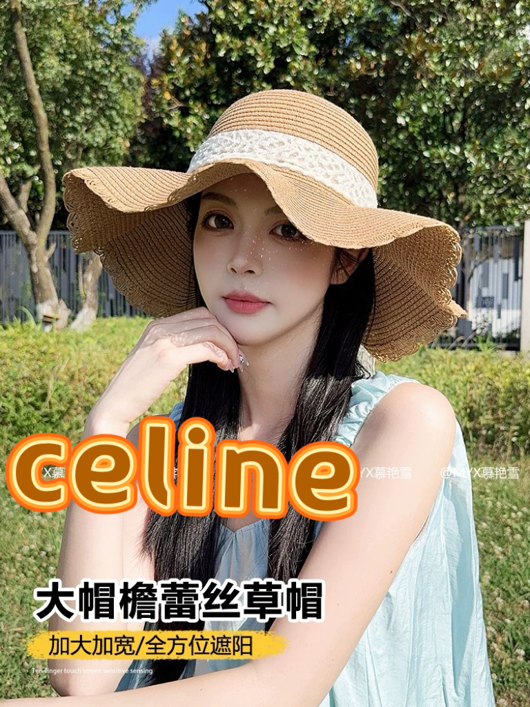  celine塞琳蕾丝蝴蝶结草帽女夏季甜美出游海边度假太阳帽大檐防晒遮阳帽