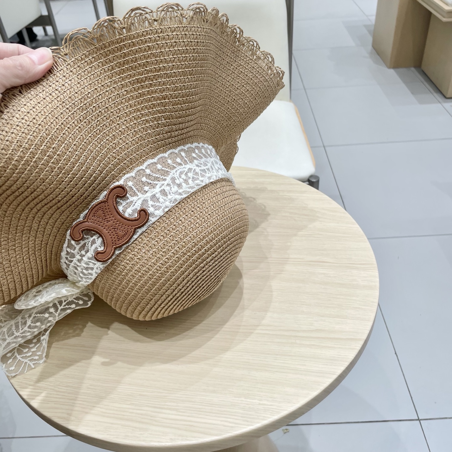  celine塞琳蕾丝蝴蝶结草帽女夏季甜美出游海边度假太阳帽大檐防晒遮阳帽