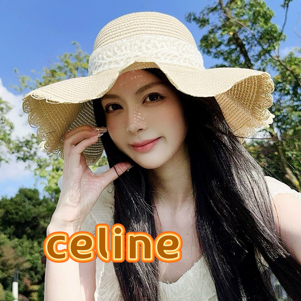  celine塞琳蕾丝蝴蝶结草帽女夏季甜美出游海边度假太阳帽大檐防晒遮阳帽