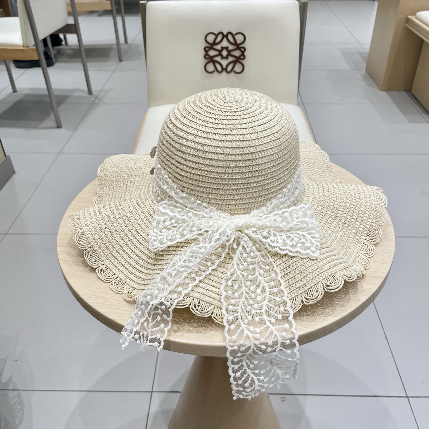  celine塞琳蕾丝蝴蝶结草帽女夏季甜美出游海边度假太阳帽大檐防晒遮阳帽