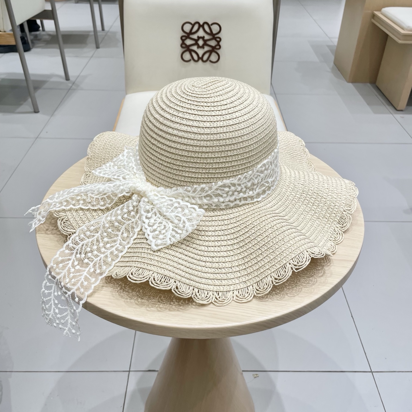  celine塞琳蕾丝蝴蝶结草帽女夏季甜美出游海边度假太阳帽大檐防晒遮阳帽