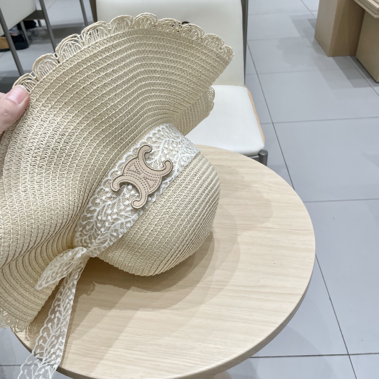  celine塞琳蕾丝蝴蝶结草帽女夏季甜美出游海边度假太阳帽大檐防晒遮阳帽