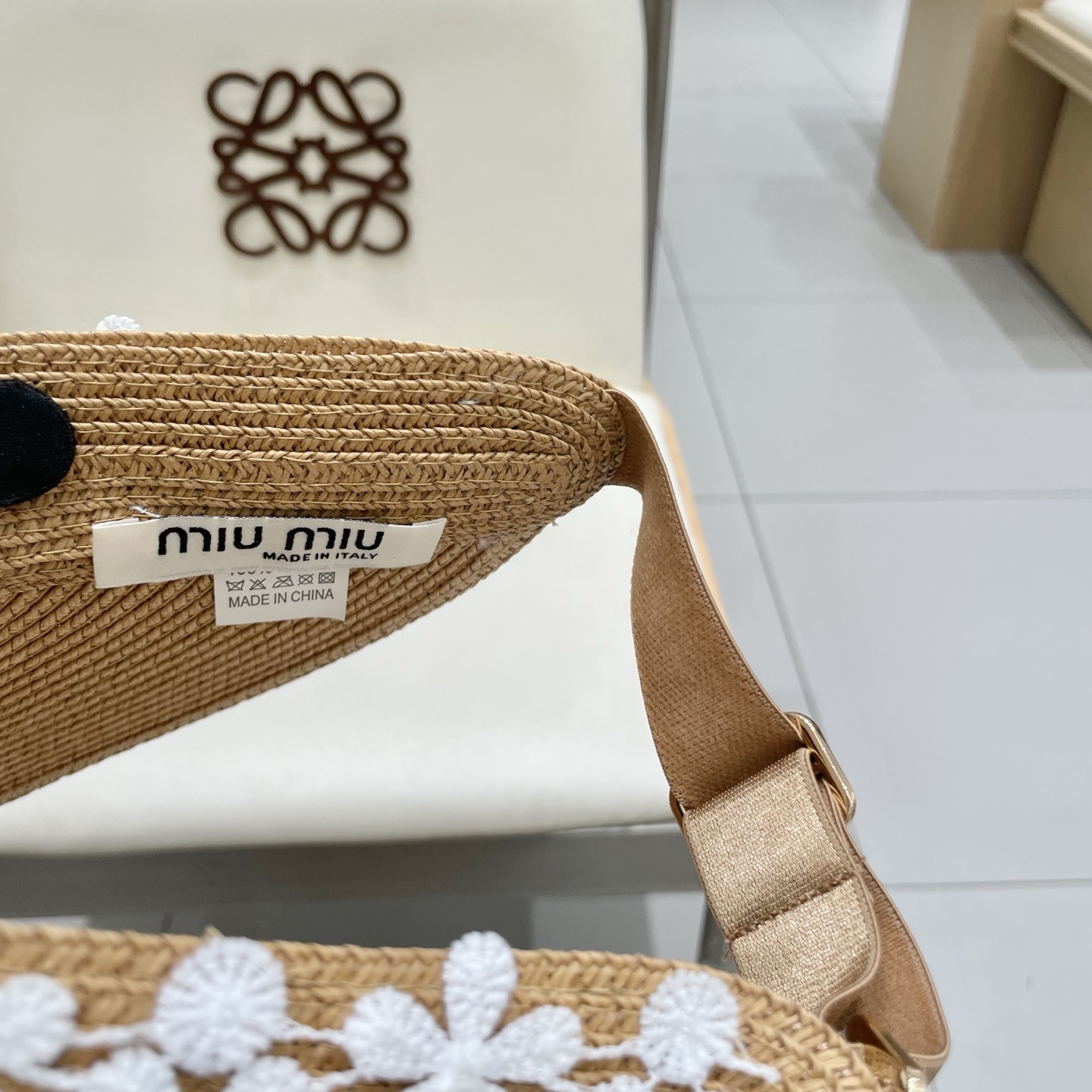 缪缪miumiu女夏天珍珠帽子空顶草帽女新款防晒春夏季度假沙滩新款无顶遮阳帽