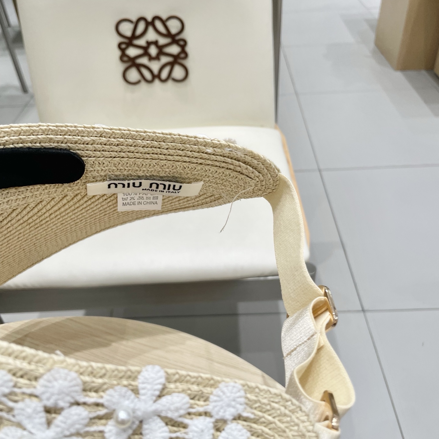 缪缪miumiu女夏天珍珠帽子空顶草帽女新款防晒春夏季度假沙滩新款无顶遮阳帽