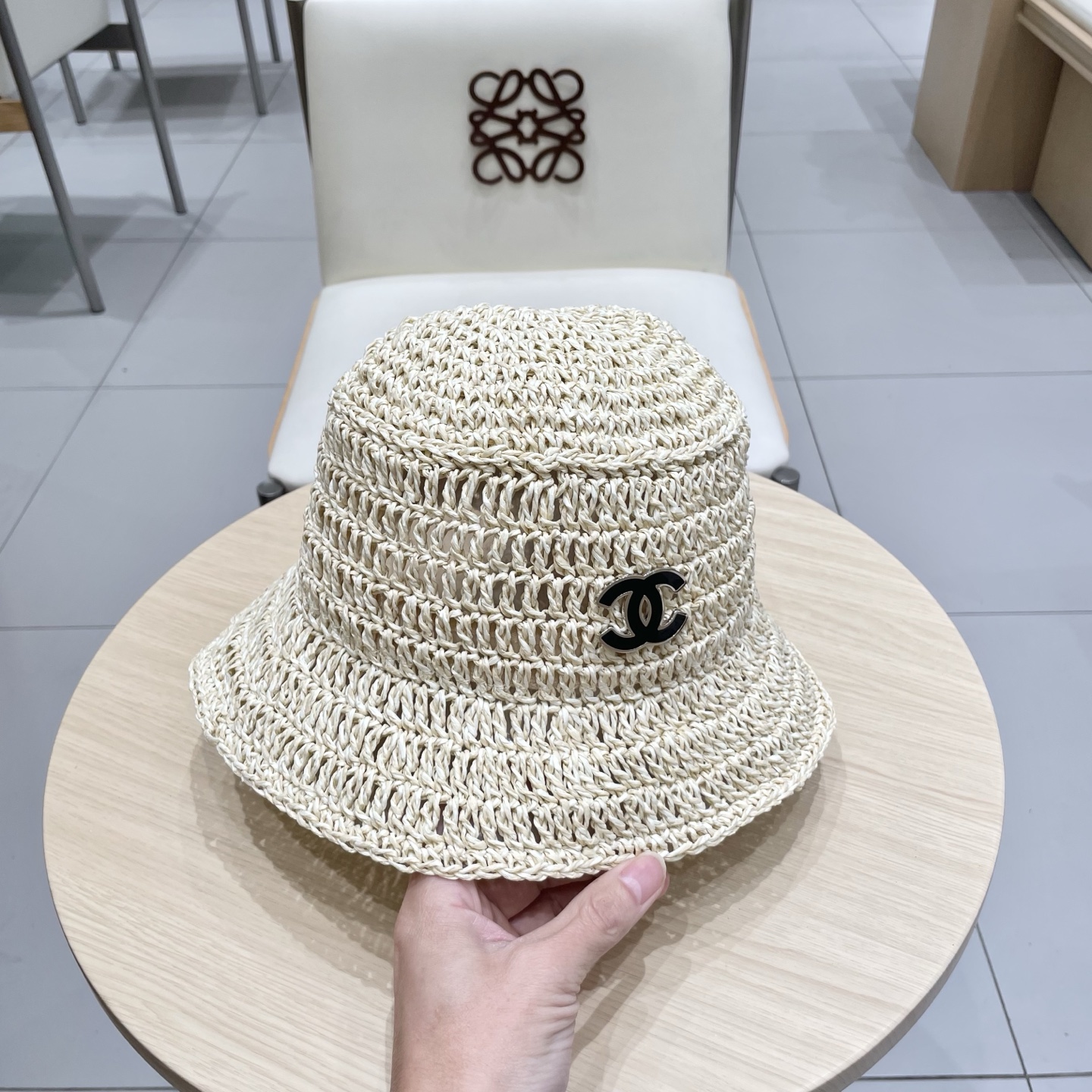  Chanel香奈儿渔夫帽，针织手抓帽，头围57cm