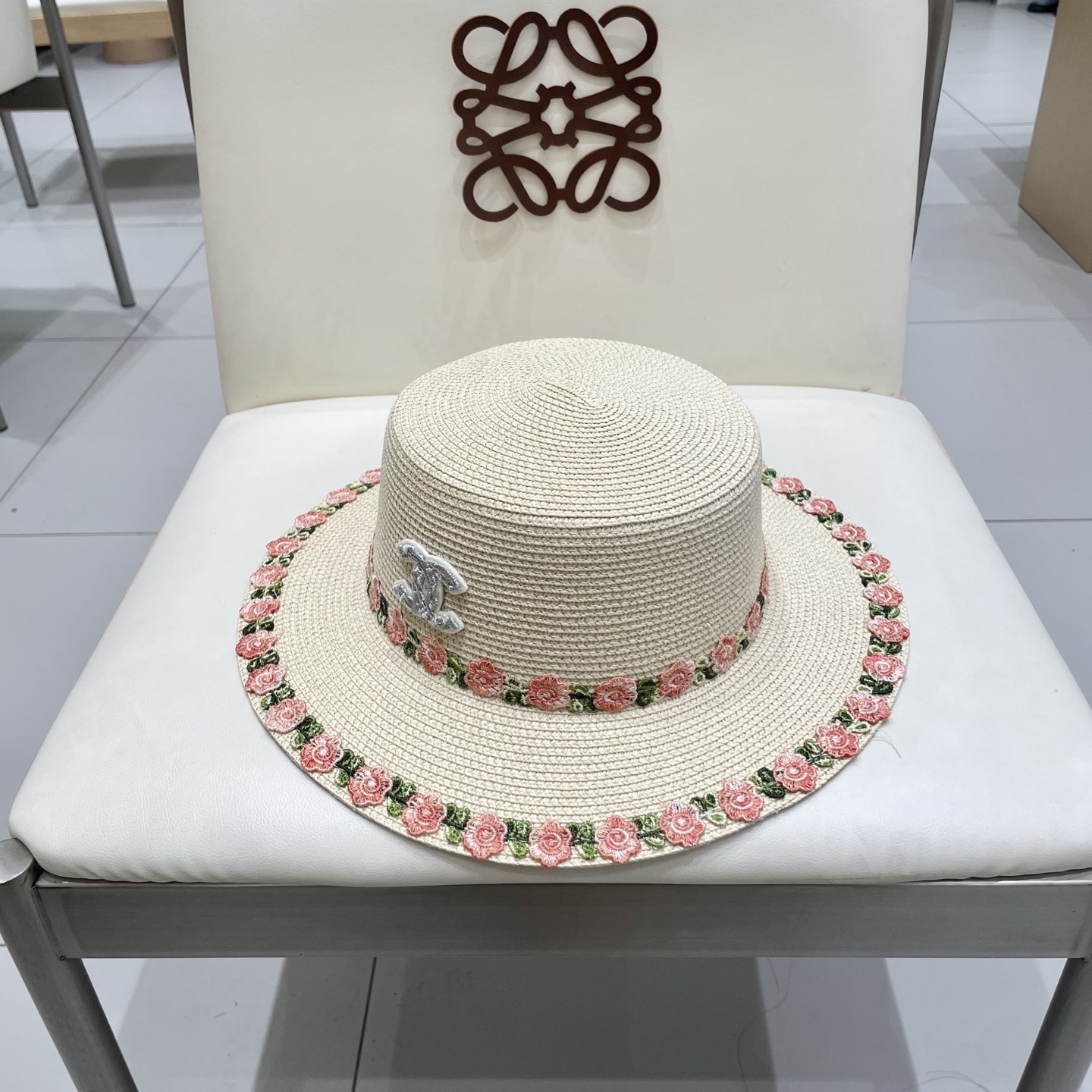  Chanel香奈儿田园风小清新花朵编织草帽平顶太阳帽2025大檐遮阳海边度假防晒帽