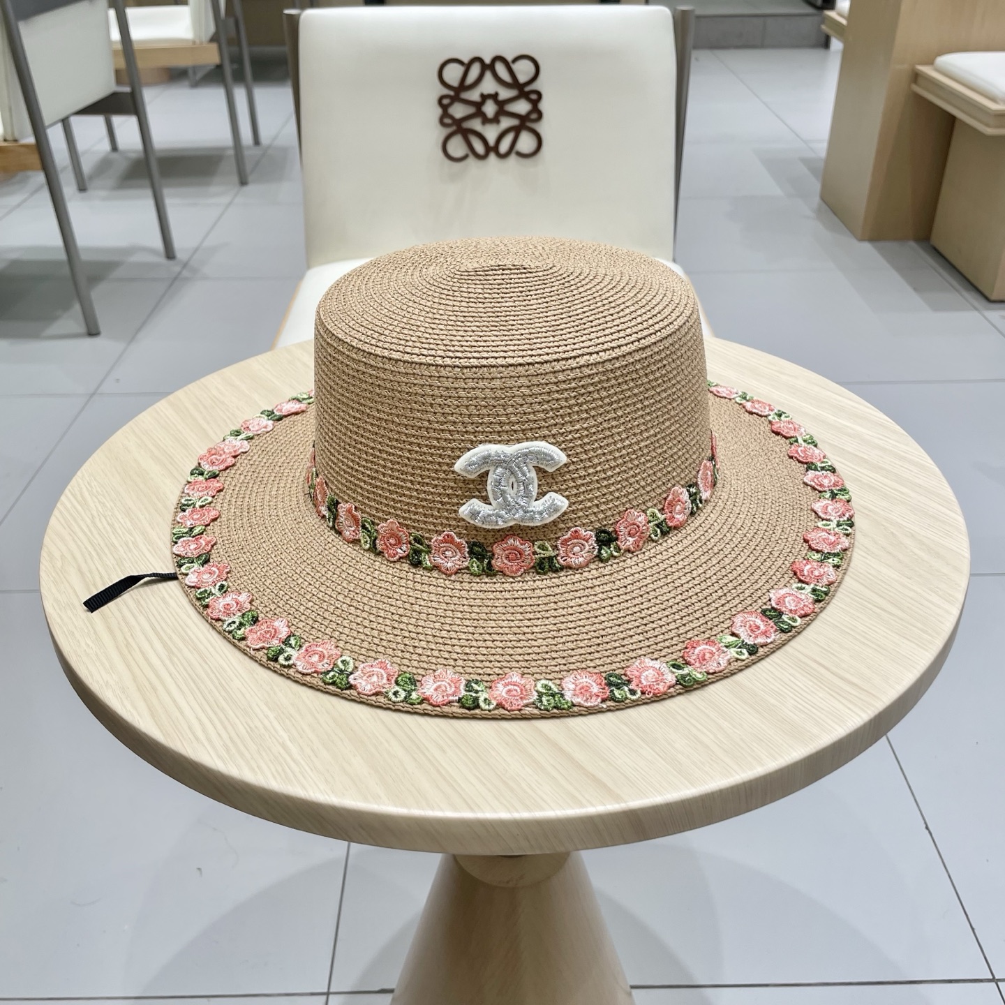  Chanel香奈儿田园风小清新花朵编织草帽平顶太阳帽2025大檐遮阳海边度假防晒帽
