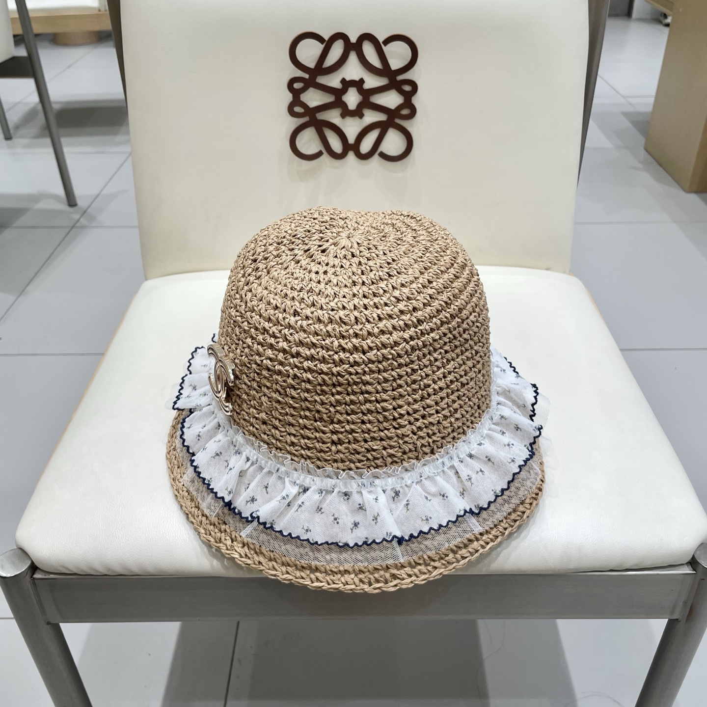  chanel香奈儿蝴蝶结蕾丝边草帽女夏季镂空ins风防晒渔夫帽海边沙滩遮阳太阳帽