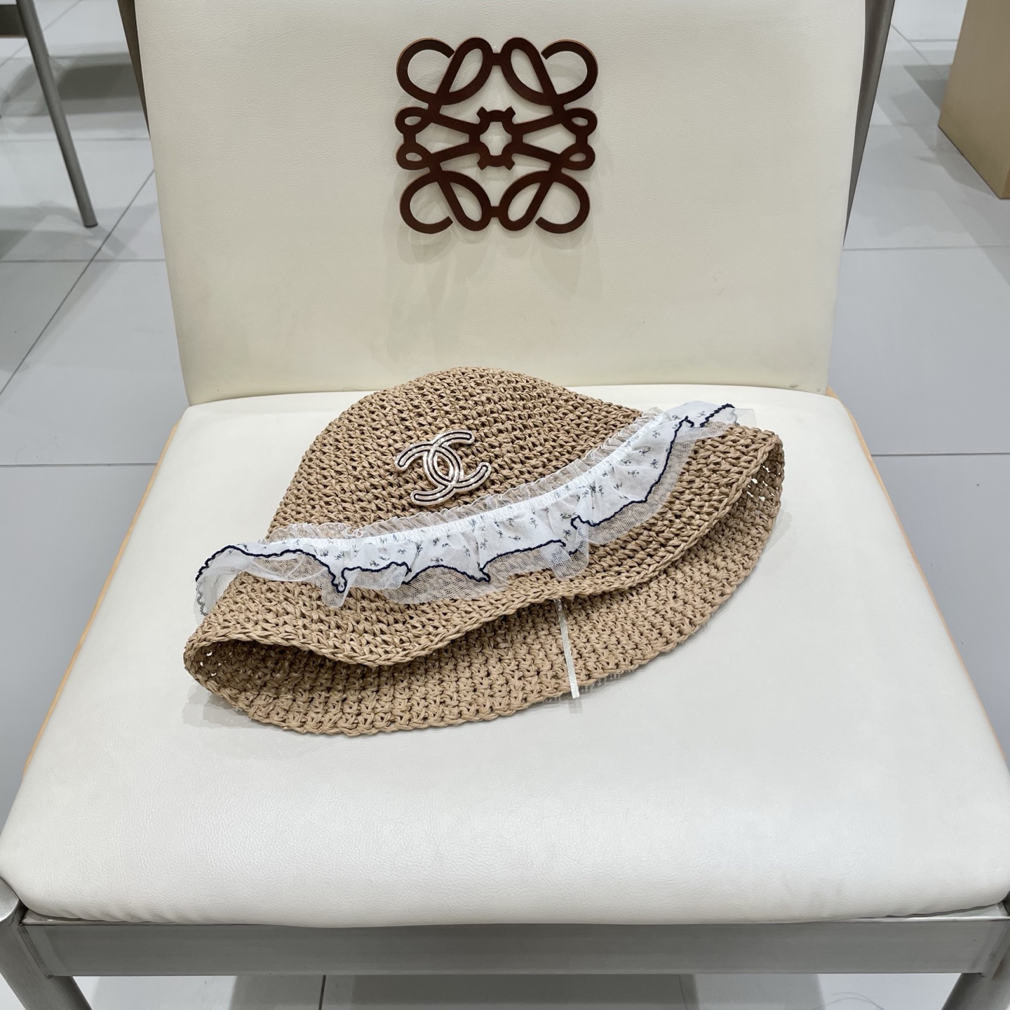  chanel香奈儿蝴蝶结蕾丝边草帽女夏季镂空ins风防晒渔夫帽海边沙滩遮阳太阳帽