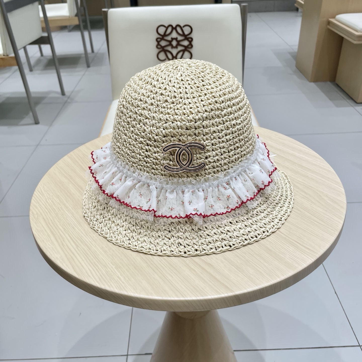  chanel香奈儿蝴蝶结蕾丝边草帽女夏季镂空ins风防晒渔夫帽海边沙滩遮阳太阳帽