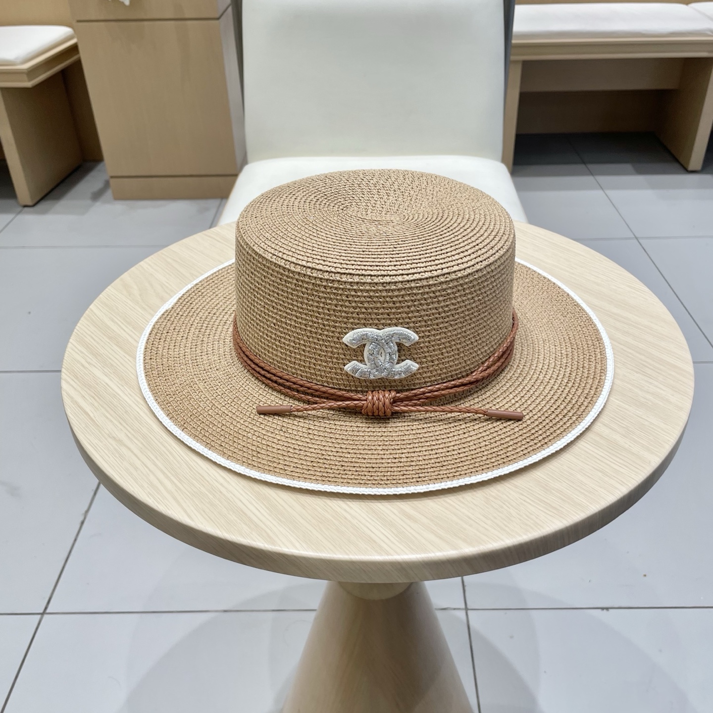  Chanel香奈儿新款草帽，平顶名媛风遮阳帽，头围57cm