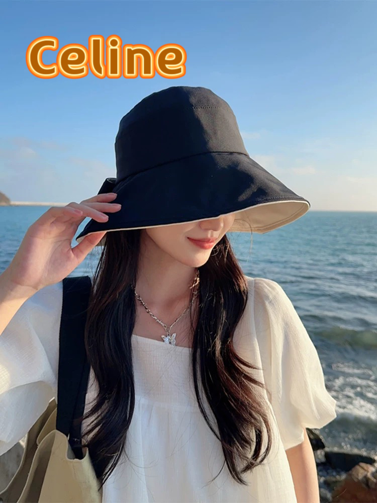  celine塞琳2025新款春户外遮阳帽防晒女百搭潮流夏季渔夫帽赫本风帽子蝴蝶结
