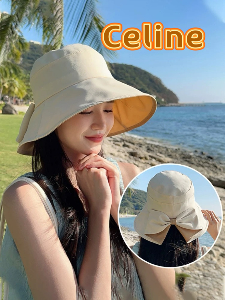  celine塞琳2025新款春户外遮阳帽防晒女百搭潮流夏季渔夫帽赫本风帽子蝴蝶结