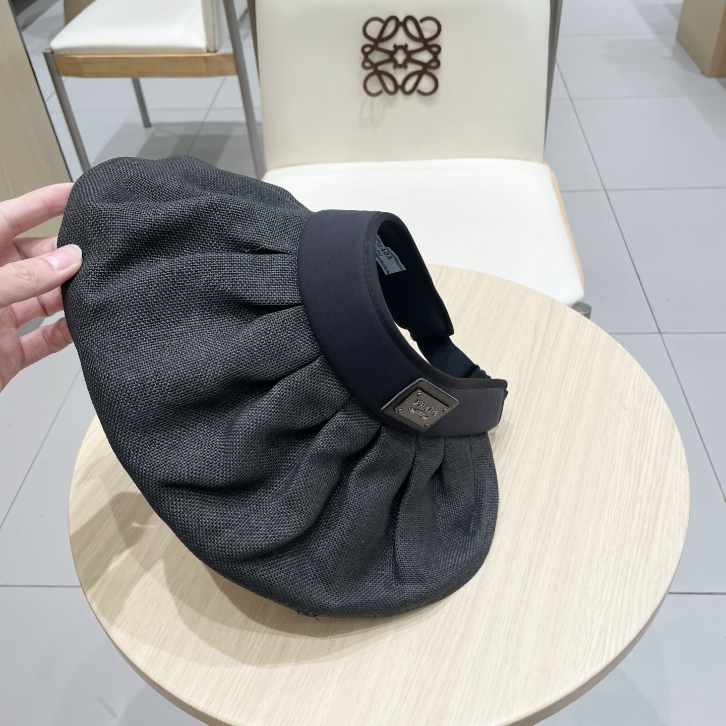  PRADA普拉达大帽檐贝壳帽夏季双层防晒帽空顶帽可折叠遮阳帽出游草帽女