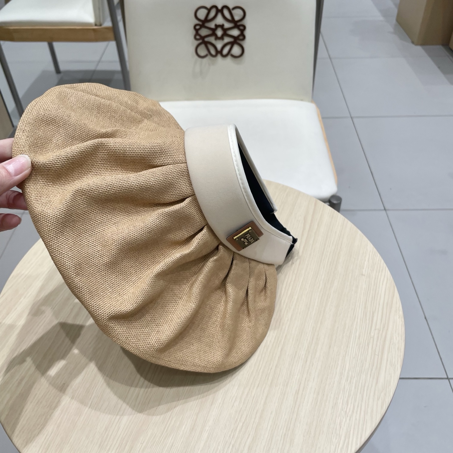  PRADA普拉达大帽檐贝壳帽夏季双层防晒帽空顶帽可折叠遮阳帽出游草帽女