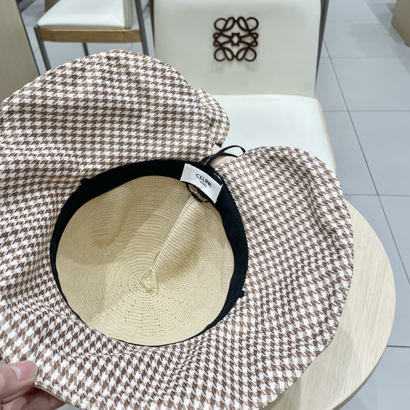  celine塞琳千鸟格蝴蝶结防晒紫外线渔夫帽女大帽檐遮脸遮阳帽夏季太阳帽