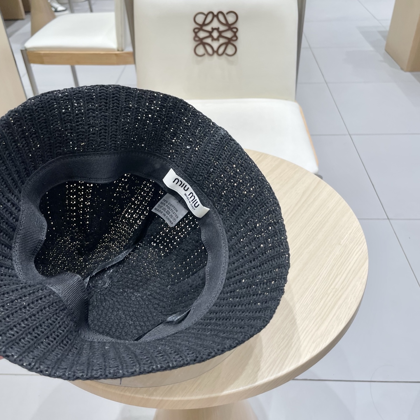  缪缪miumiu春夏新款大头围镂空米色麻花渔夫帽子女简约时尚百搭遮阳防晒盆帽