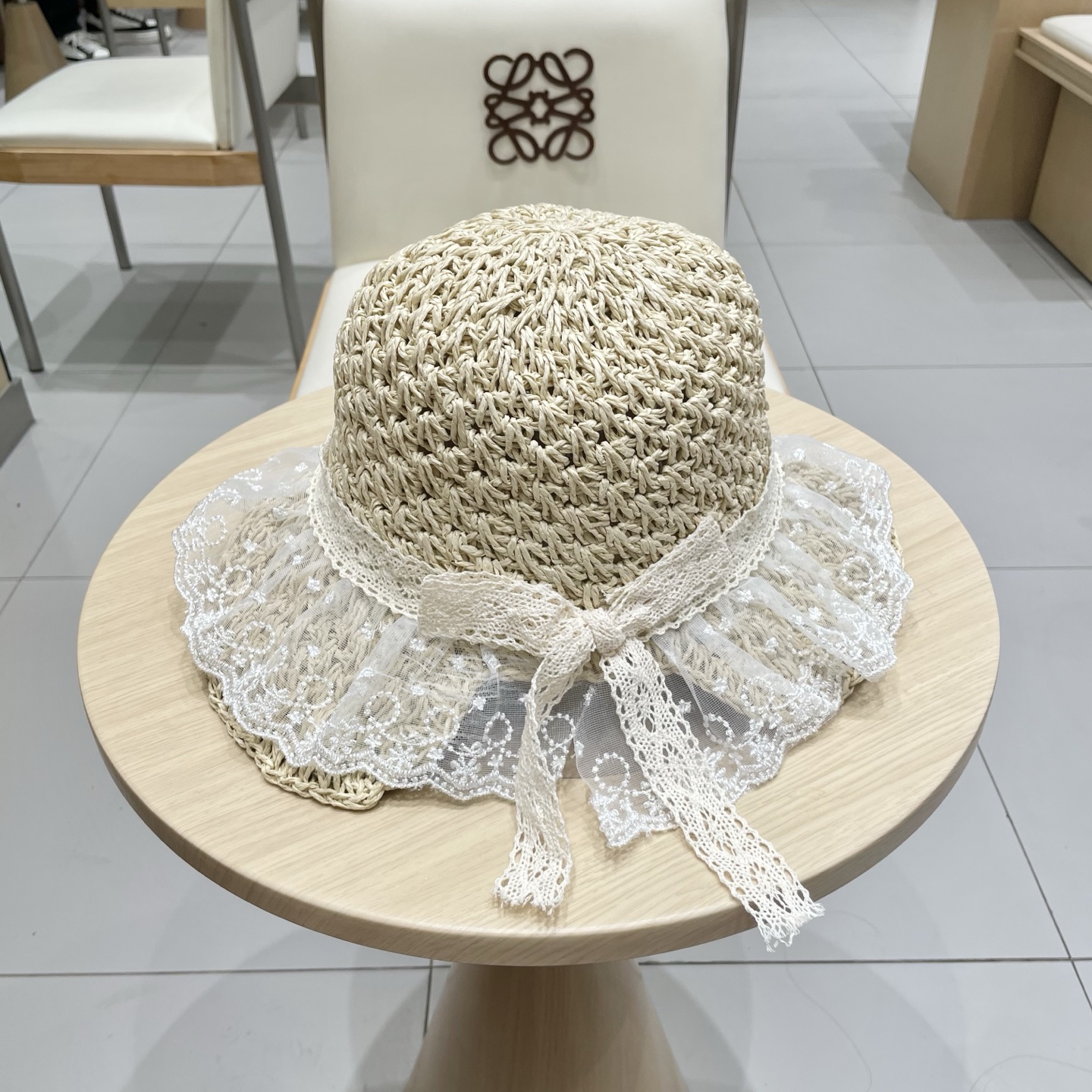  Prada普拉达2025新款蕾丝网纱拼接草帽女夏季防晒遮阳帽大檐沙滩度假太阳帽