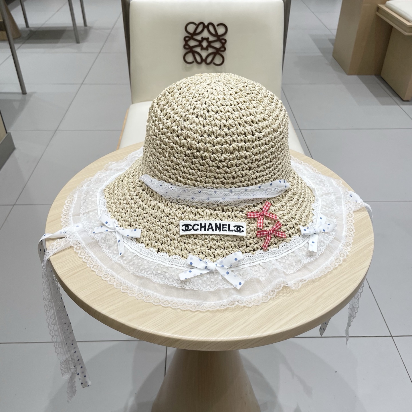  Chanel香奈儿甜美可爱蕾丝花边草帽女夏季大帽檐镂空防晒帽度假海边沙滩太阳帽