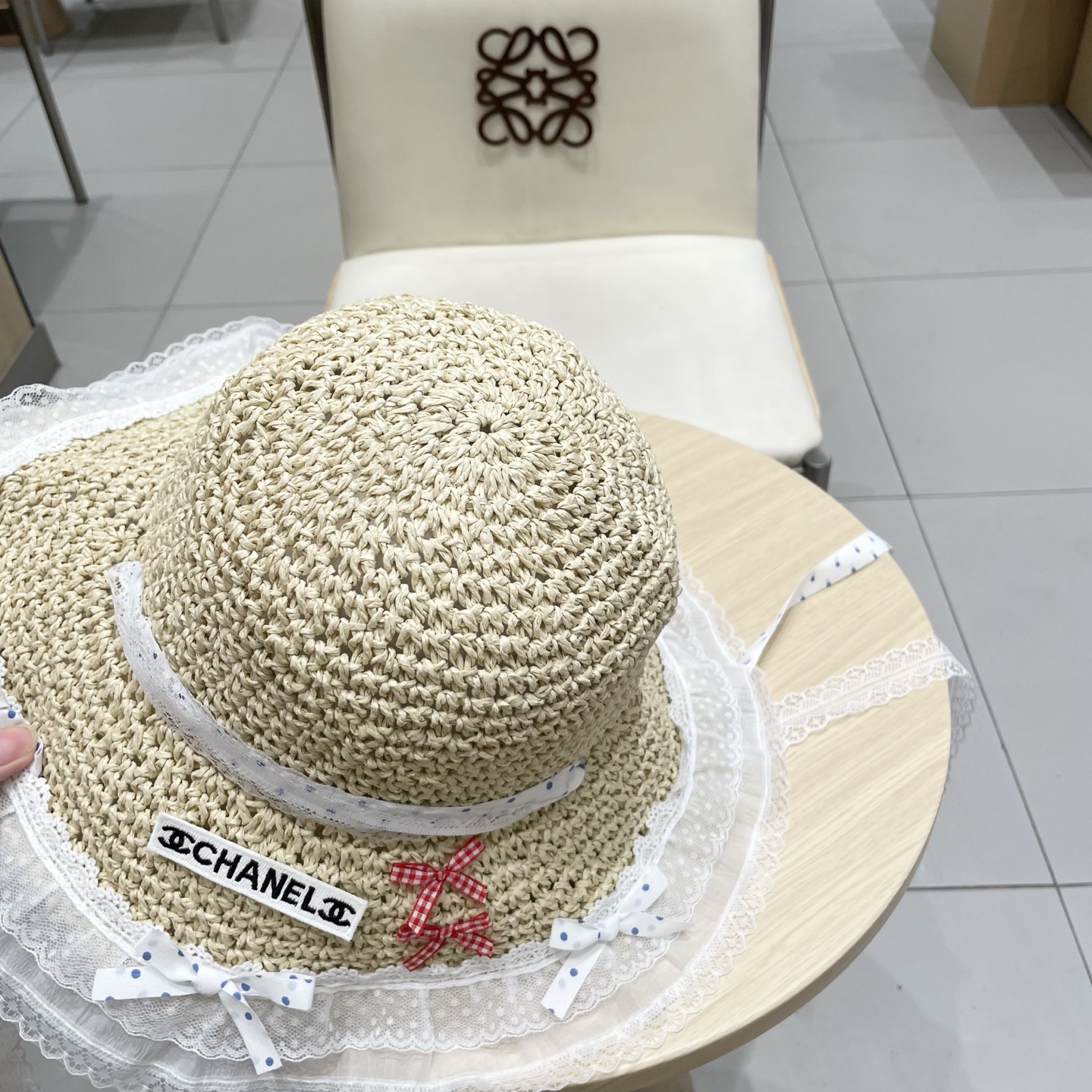  Chanel香奈儿甜美可爱蕾丝花边草帽女夏季大帽檐镂空防晒帽度假海边沙滩太阳帽