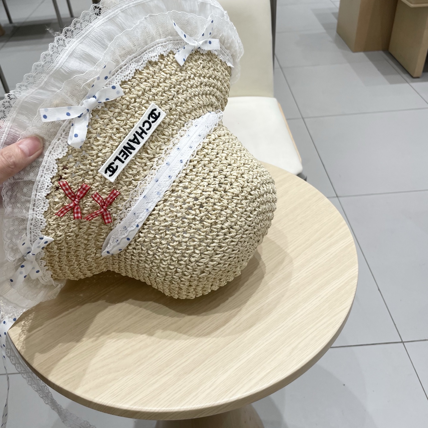  Chanel香奈儿甜美可爱蕾丝花边草帽女夏季大帽檐镂空防晒帽度假海边沙滩太阳帽