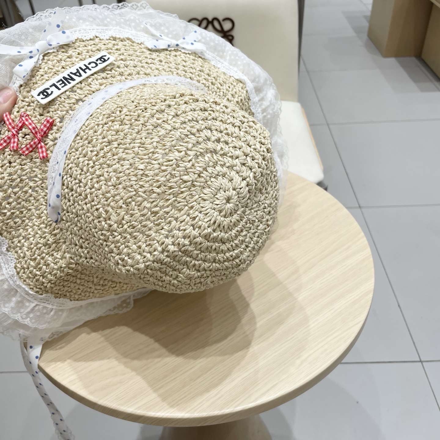  Chanel香奈儿甜美可爱蕾丝花边草帽女夏季大帽檐镂空防晒帽度假海边沙滩太阳帽