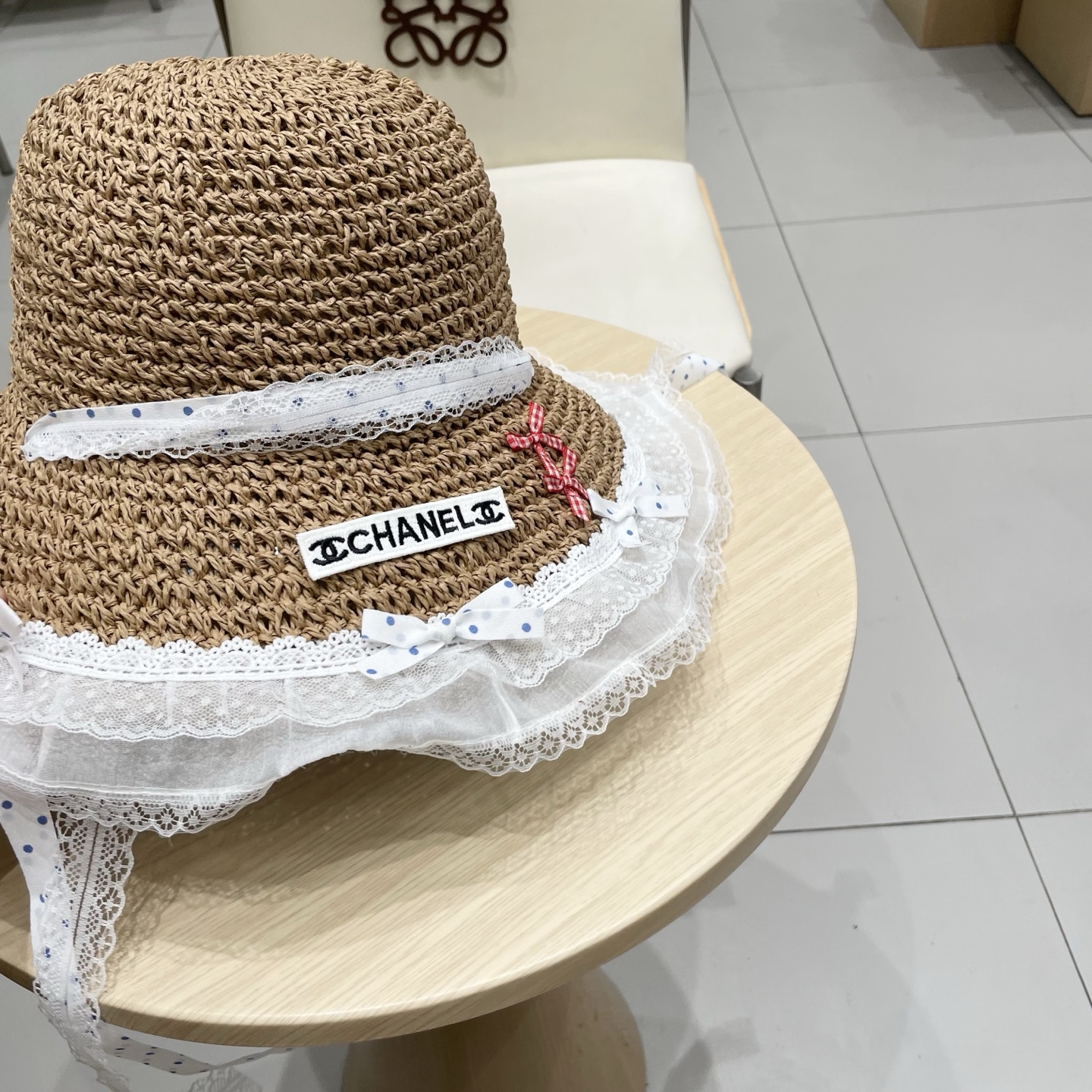  Chanel香奈儿甜美可爱蕾丝花边草帽女夏季大帽檐镂空防晒帽度假海边沙滩太阳帽
